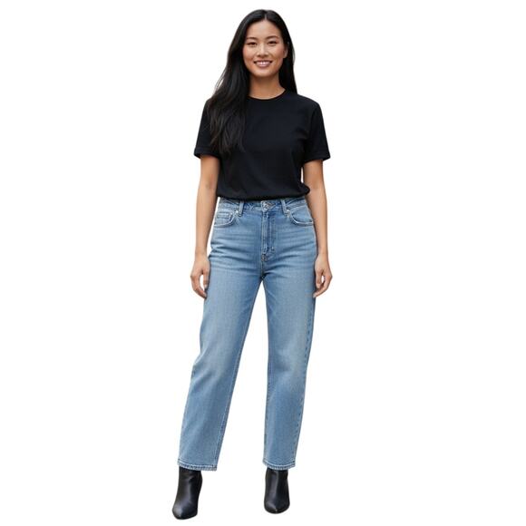 Mother Wide Straight Leg The Rambler Zip Ankle Jeans Going Dutch Blue 33 NWT - Picture 1 of 14